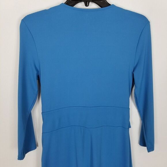 Talbots Women Blue Faux Wrap Dress Mini Dress Size S Petite 3/4 Sleeve - Picture 5 of 8